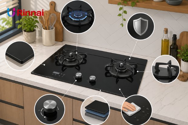 Kompor tanam Rinnai untuk dapur yang lebih nyaman dan rapi bagi keluarga.