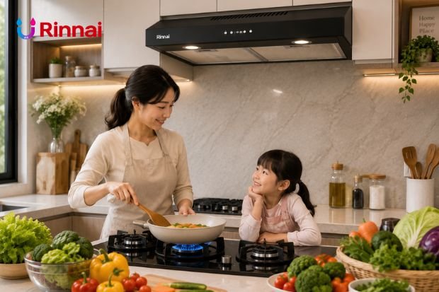 Cooker Hood Rinnai pada dapur modern minimalis