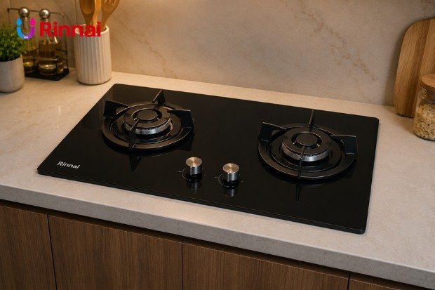 Kompor tanam dua tungku untuk dapur modern minimalis.