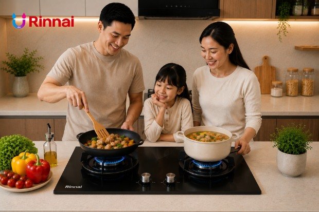 Kompor tanam dua tungku untuk kebutuhan memasak keluarga sehari-hari.