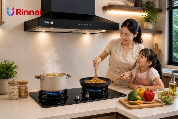 Manfaat Kompor dan Cooker Hood untuk Aktivitas Memasak di dapur modern bersama produk Rinnai yang nyaman digunakan.